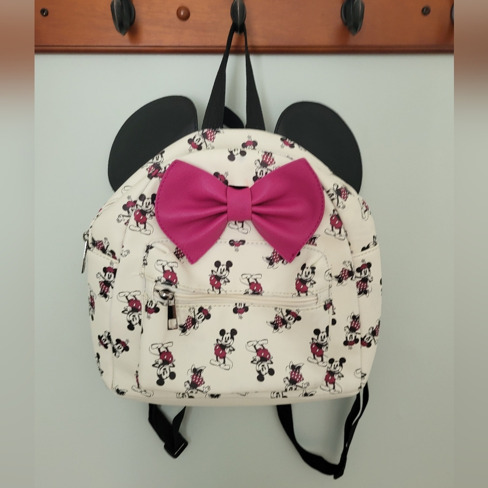 Disney Minnie Mouse Small Kids Ear‎ Backpack Purple Bow Off White
